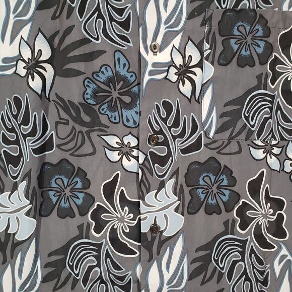 North Shore Surf Mens Large Button Up Hawaiian Shirt Nylon Gray White Blue USA - Picture 2 of 9